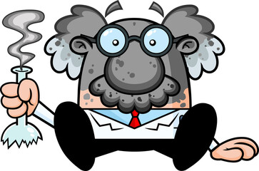 Shocked Science Professor Cartoon Character Explosion Failed Experiment. Vector Hand Drawn Illustration Isolated On Transparent Background