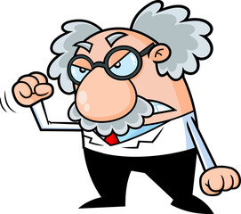 Angry Science Professor Cartoon Character. Vector Hand Drawn Illustration Isolated On Transparent Background