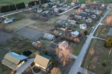 Aerial view of village Ranki in winter, Latvia.