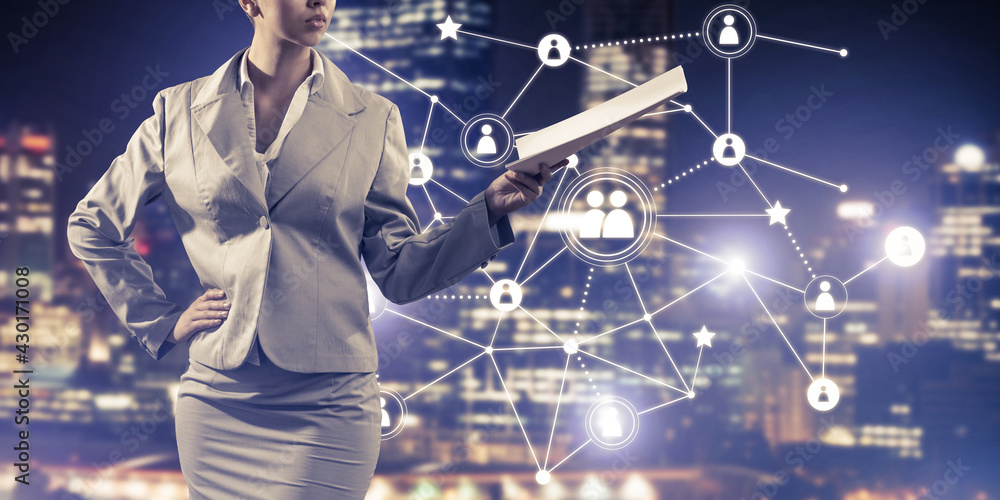 Poster concept of modern business networking that connect and cooperate people