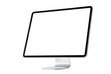 Mockup of modern desktop computer isolated on white background - obrazy, fototapety, plakaty