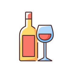 Wine RGB color icon. Alcoholic drink. Wine bottle and glass. Serving beverage for backyard barbecue. Drinking in public places. Boosting heart and gut health. Isolated vector illustration