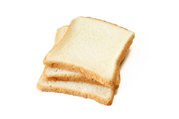 Slices of white square shaped bread isolated on white background