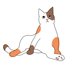 白黒ブチ猫の後ろ姿の全身イラスト Wall Mural Wallpaper Murals 山尾 由美