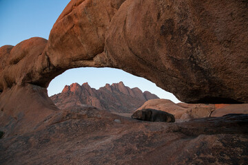 Mount Spitzkoppe, formed when part of a giant volcano collapsed, resulting in many interesting and bizarre rock formations