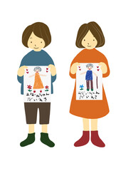 クレヨンで子供が描いたような、祖父母の絵と、感謝の言葉が添えられた手描きイラス（敬老感謝の日や誕生日、祝い事や絵画コンクール、ステイホームでなかなか会うことができないおじいちゃん・おばあちゃんへのお手紙をイメージしても）