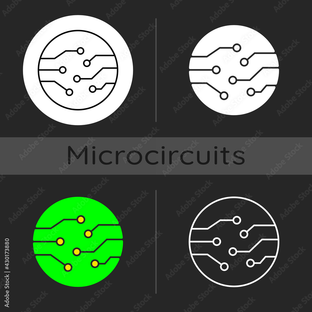 Poster circuit board connectors dark theme icon. electronic connections to make connections between differe