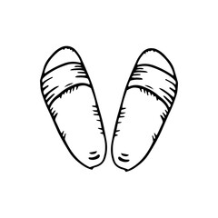 Summer flip flops hand-drawn in black and white graphics, doodle icon