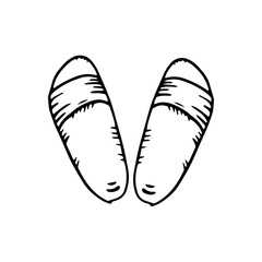 Summer flip flops hand-drawn in black and white graphics, doodle icon