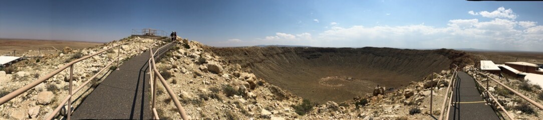 Panoramic view of the Meteor Crater, a top tourist attraction in Arizona, USA.