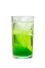 Green fruit flavor drinks with soda water in glass isolated on white background with Clipping Path