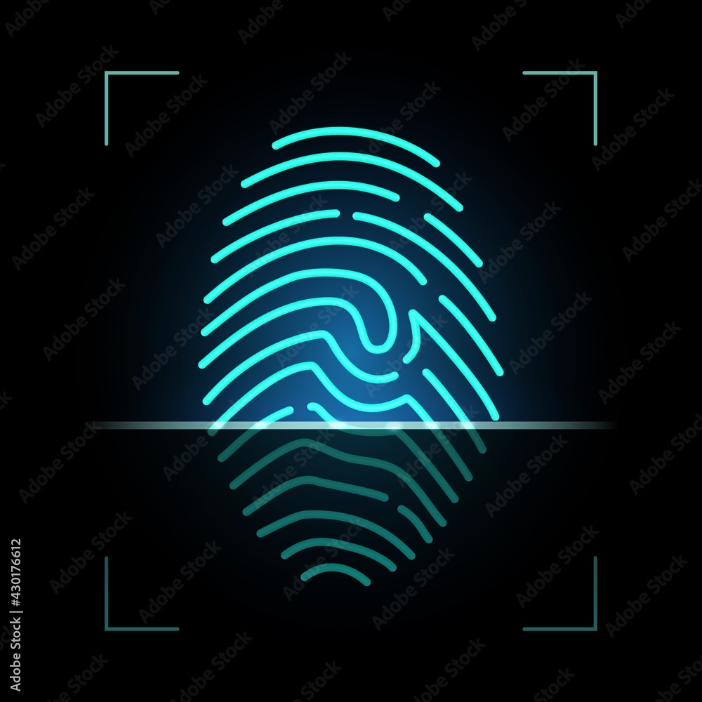 Aufkleber fingerprint scanner, biometric access control, digital security and identification, vector. finger p