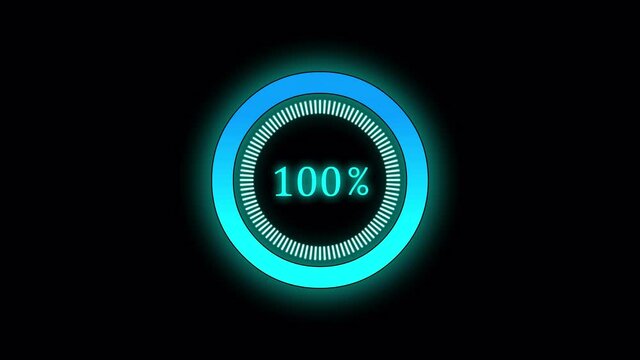 Percentage progress bar with gradient color and glow. Transparent background. 0-100% - 25 fps - 4k - Alpha Channel