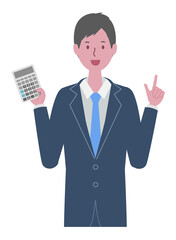 電卓を持つ　スーツを着た男性