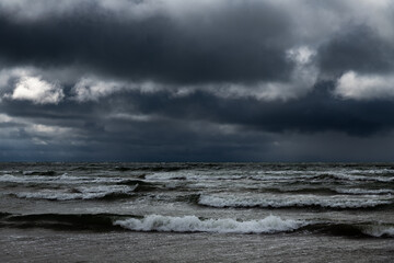 Gray and stormy Baltic sea in spring time.