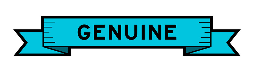 Vintage blue color ribbon banner with word genuine on white background