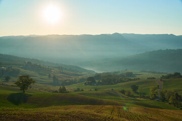 Early morning on the hills of Emilia Romagna, Italy - Italian landscape. 