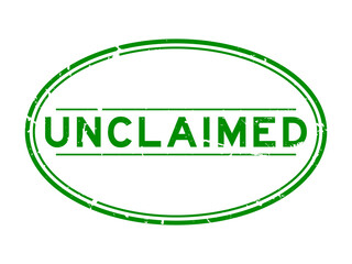 Grunge green unclaimed word oval rubber seal stamp on white background