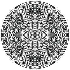 abstract mandala on a white background with ornaments and flowers in folk style for coloring, mandala, vector
