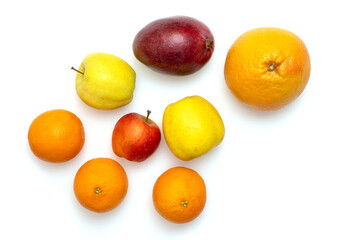 Natural fresh fruits on a white background.