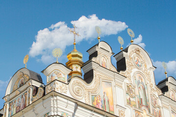 Kiev Pechersk Lavra, details of the exterior of internal buildings and cathedrals and the park.