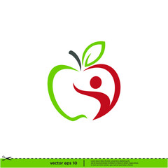 apple and healthy human shape icon vector logo template