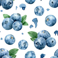 Watercolor blueberries seamless pattern