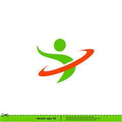 healthy human shape swoosh style logo template