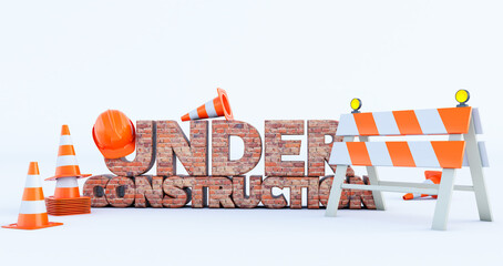 under construction, with traffic cones, 3d render