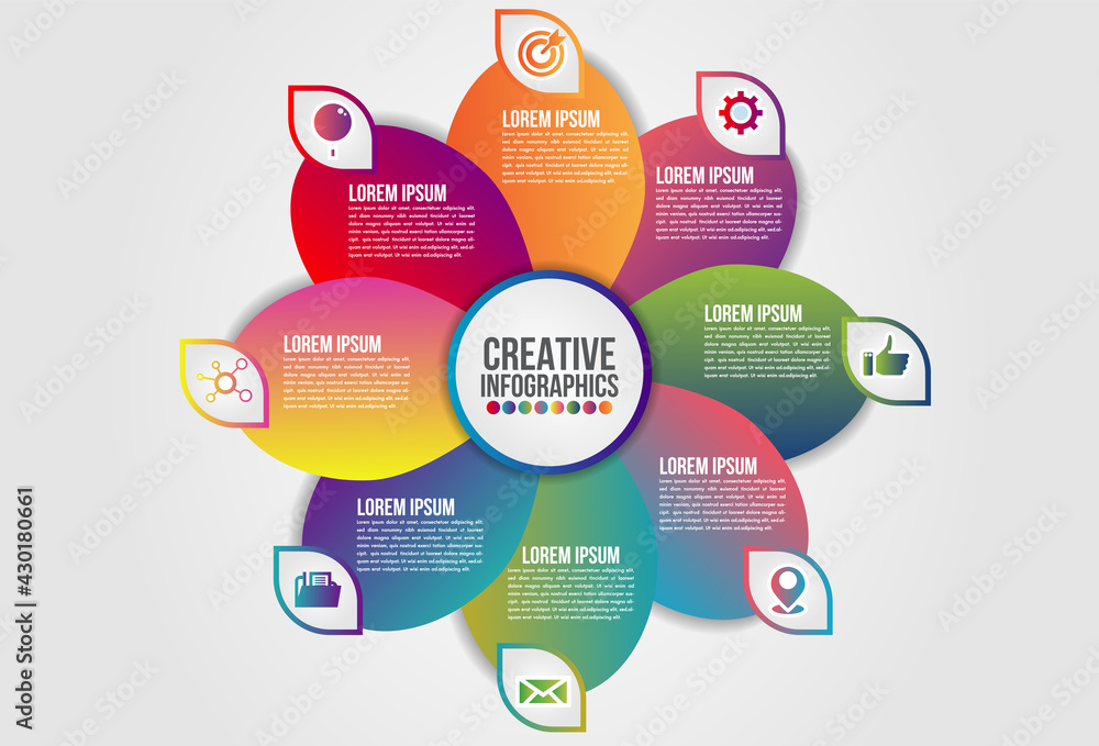 Aufkleber infographics chart 8 steps options business concept horizontal timeline process template. vector mod