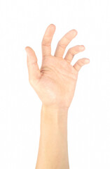Left palm, hand gestures, and masculine symbols. Isolated on white background. With clipping path