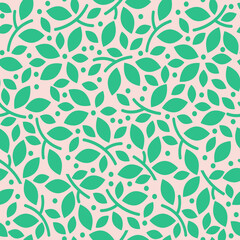 Small leaves and twigs. Seamless Vector Ornament