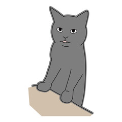 テーブルに手をついている黒猫のイラスト