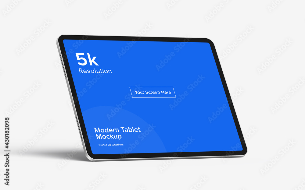 Wall mural tablet mockup | fully editable file, replaceable screen, separated shadow and background