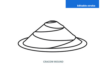 Cracow mounds. Krakow landmark, Poland. Editable stroke.