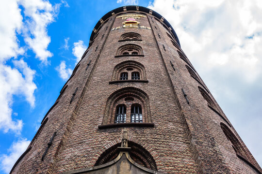 Rundetaarn (Round Tower, 1642) in central Copenhagen, Denmark. Round Tower - part of Trinitatis Complex, which includes Trinitatis Church, observatory tower and University Library.