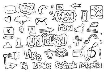 Social media vector doodles. symbol doodles elements isolated on white background.