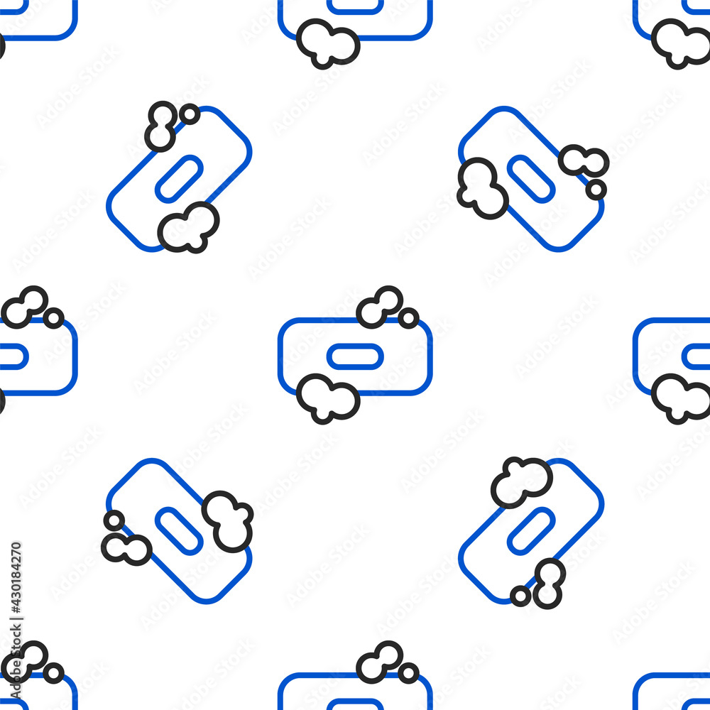 Poster line bar of soap icon isolated seamless pattern on white background. soap bar with bubbles. colorful