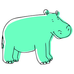 Vector illustration with a hippo in doodle style. a hippopotamus that you can paint.