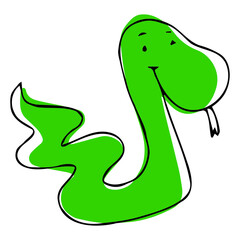 Vector image with a snake in doodle style. Snake for coloring.