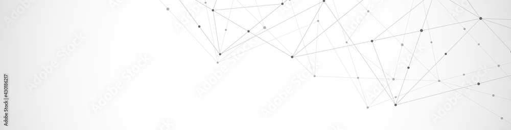 Fototapete Website header or banner design with abstract geometric background and connecting dots and lines. Global network connection. Digital technology with plexus background and space for your text