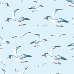 Obraz premium Watercolor sea bird marine seamless pattern for texile