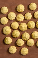 Homemade Chocolate chip cookies, freshly baked on rustic wooden table. Selective Focus. Copy space.