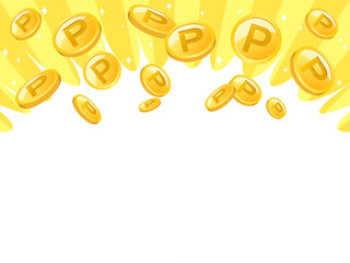 輝くコインのイラスト背景　ポイントコイン　黄色の背景　4:3