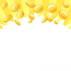 輝くコインのイラスト背景　黄色の背景　1:1