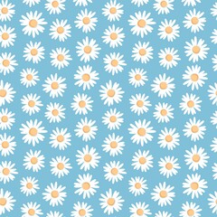 Seamless pattern with the image of daisy on a blue background. Design for paper, textile and decor.