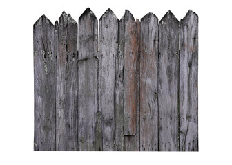 Old wooden fence isolated on white background. This has clipping path.