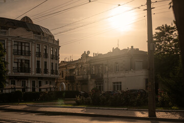 Fototapeta na wymiar Beautiful building in Revolution street in City of Yevpatoria in Republic of Crimea