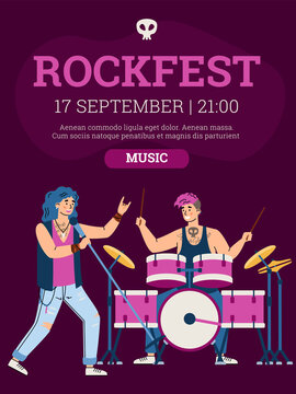 Rock festival, musical concert with performance musicians, singers, music bands.