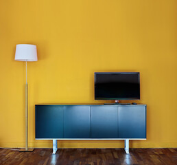 Un meuble bas de télévision dans un salon